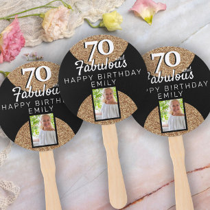70 and Fabulous Gold Glitter 2 Photo 70th Birthday Hand Fan