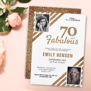 70 and Fabulous Gold Glitter 2 Photo 70th Birthday Invitation