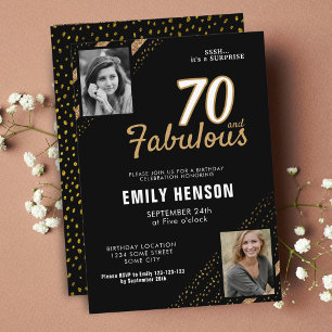 70 and Fabulous Gold Glitter 2 Photo 70th Birthday Invitation