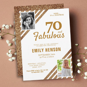 70 and Fabulous Gold Glitter 2 Photo 70th Birthday Invitation