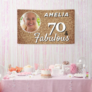 70 and Fabulous Gold Glitter 70th Birthday Photo  Banner
