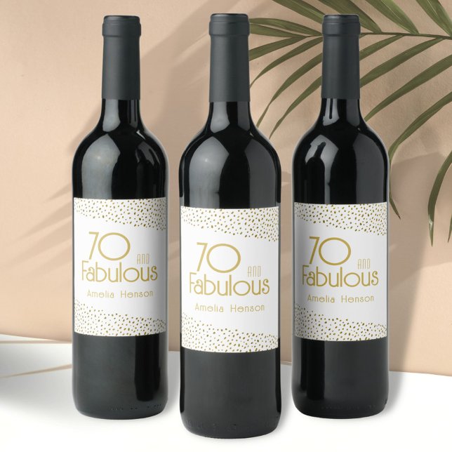 70 and Fabulous Gold Glitter 70th Birthday  Wine Label (Creator Uploaded)