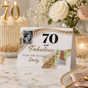 70 and Fabulous Gold Glitter Photo 70th Birthday Card