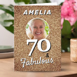 70 and Fabulous Gold Glitter Photo 70th Birthday Card<br><div class="desc">70 and Fabulous Gold Glitter Photo 70th Birthday Card. Personalise with name and photo.</div>