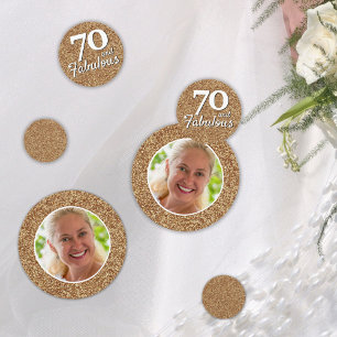 70 and Fabulous Gold Glitter Photo 70th Birthday Confetti