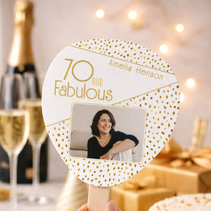 70 and Fabulous Gold Glitter Photo 70th Birthday  Hand Fan