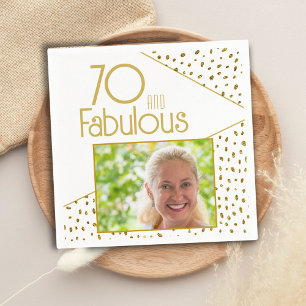 70 and Fabulous Gold Glitter Photo 70th Birthday Napkin