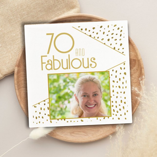 70 and Fabulous Gold Glitter Photo 70th Birthday Napkin (Creator Uploaded)