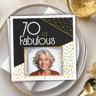 70 and Fabulous Gold Glitter Photo 70th Birthday  Napkin