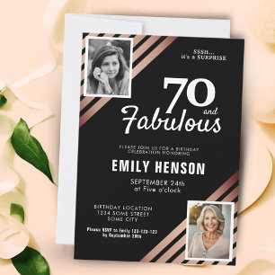 70 and Fabulous Gold Rose 2 Photo Birthday Invitation
