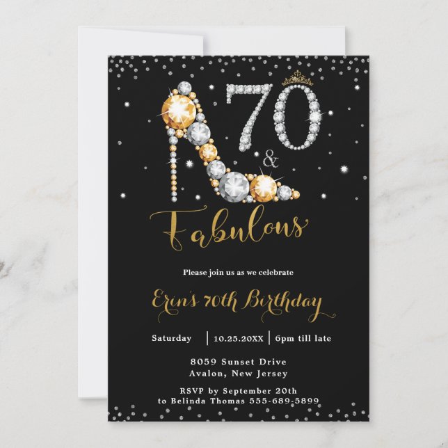 70 and Fabulous High Heel Diamonds 70th Birthday Invitation (Front)