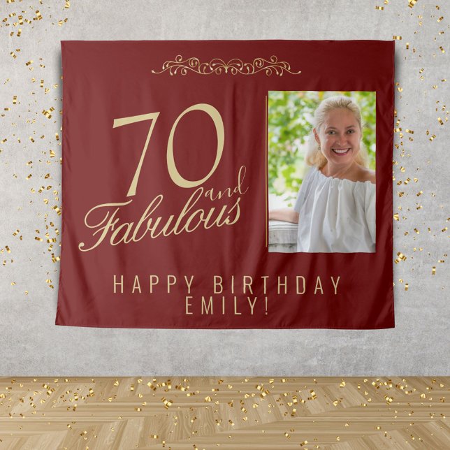 70 and Fabulous Ornament Birthday Photo Backdrop Tapestry (Creator Uploaded)