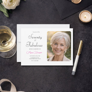 70 and Fabulous  Photo 70th Birthday Party Invitat Invitation