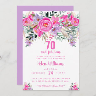 70 and fabulous pink 70th birthday invitation