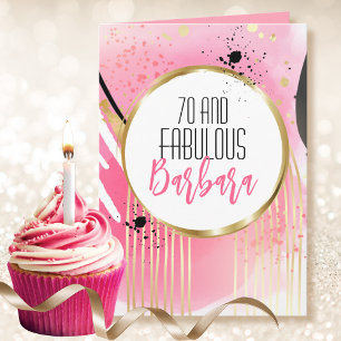 70 and Fabulous Pink Gold Black Modern Birthday Card