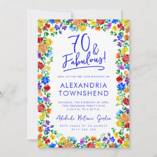70 and Fabulous Rainbow Floral 70th Birthday Invitation