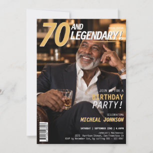 70 and Legendary Men Magazine Cover 70th Birthday Invitation