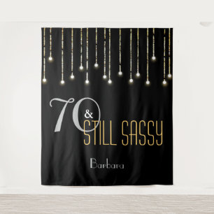 70 and Sassy Black Silver Photo Booth Backdrop Tapestry