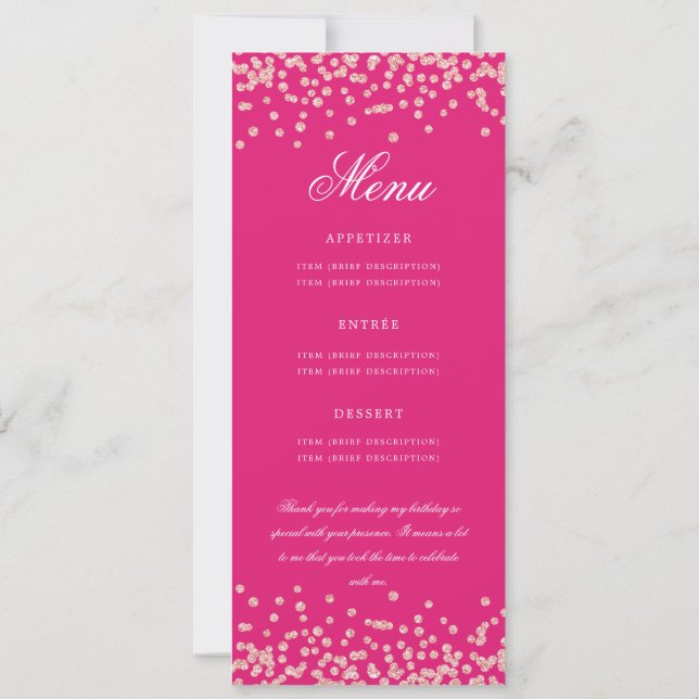 70 Birthday Program Menu Thank U Rose Gold Hot Pin (Back)