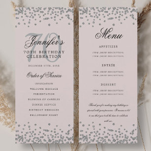 70 Birthday Program Menu Thank U Silver Blush Pink