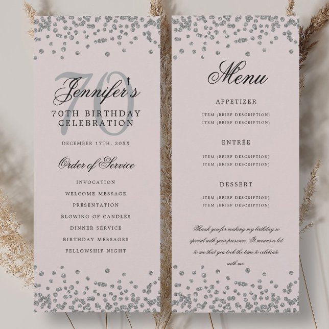 70 Birthday Program Menu Thank U Silver Blush Pink ( 70 Birthday Program Menu Thank U Silver Blush Pink)