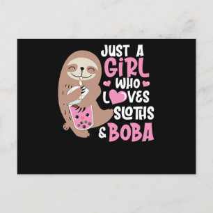 70.Boba Tea Just A Girl Who Loves Sloths Boba Invitation Postcard