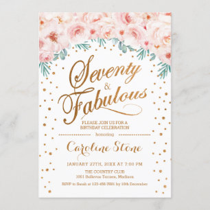 70 Fabulous Birthday Party - White Gold Pink Invitation