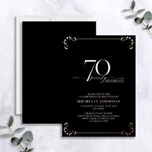 70 & Fabulous Black Rose Gold Calligraphy Birthday
