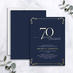 70 & Fabulous Blue & Gold Calligraphy Birthday