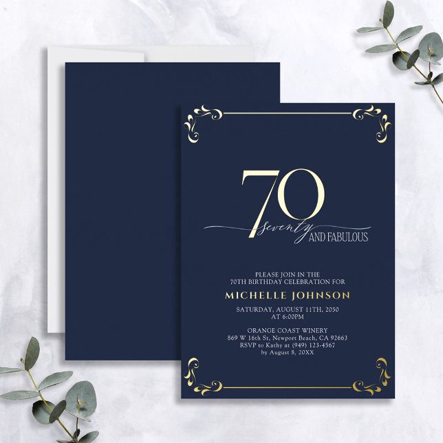 70 & Fabulous Blue & Gold Calligraphy Birthday (Creator Uploaded)