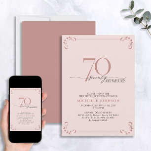 70 & Fabulous Blush Pink & Black Birthday Invitation