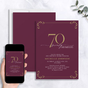 70 & Fabulous Burgundy White & Gold Birthday Invitation