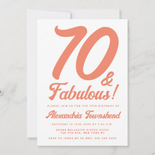 70 & Fabulous Orange Retro Script 70th Birthday  Invitation