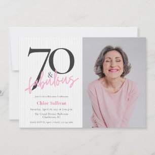 70 & Fabulous Photo Pink Script Birthday Party Invitation