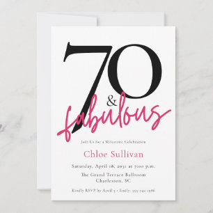 70 & Fabulous Pink Script Chic Birthday Party Invitation