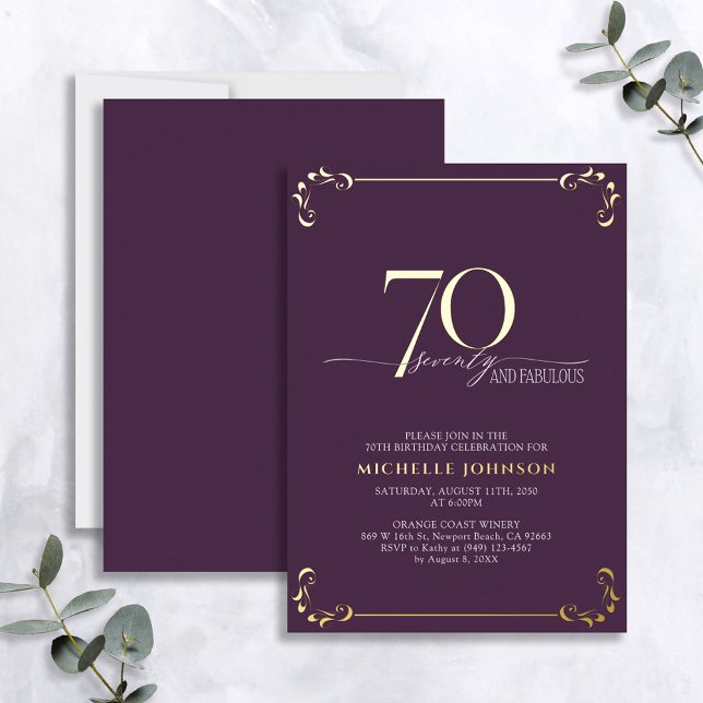 70 & Fabulous Purple & Gold Calligraphy Birthday (Creator Uploaded)