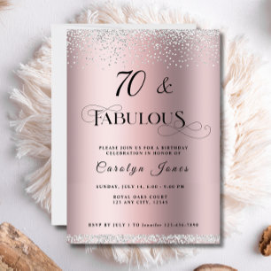 70 Fabulous Rose Gold Glitter Diamond Birthday Invitation
