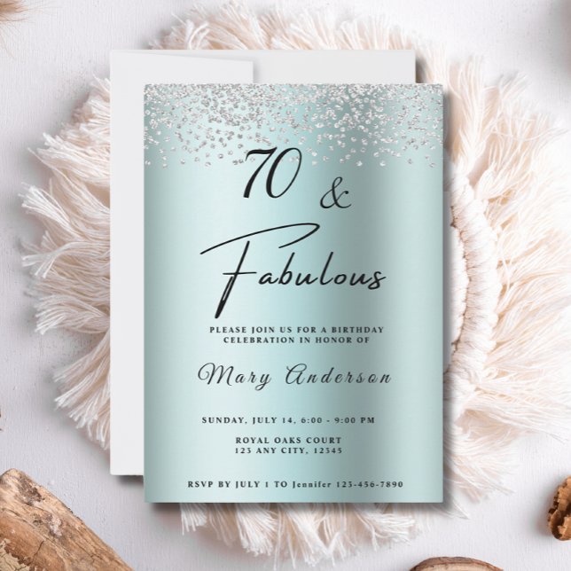 70 Fabulous Turquoise Glitter Diamond Birthday Invitation (Creator Uploaded)