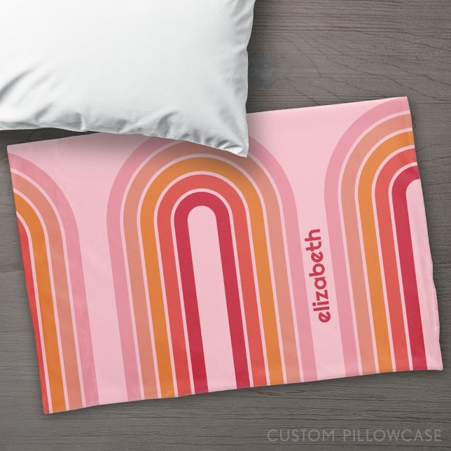 70 Inspired Line Art Sunset Red Orange Pink arch Pillowcase (Custom Pillowcase)