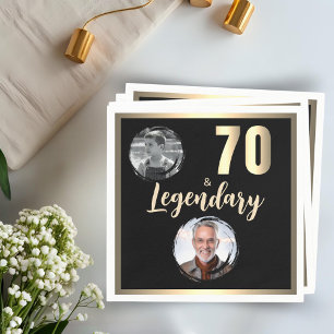 70 & Legendary 2 Photos 70th Birthday Gold Napkin