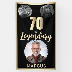 70 & Legendary 3 Photos 70th Birthday Gold Banner