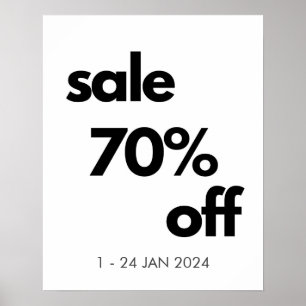 70% Off Sale Sign, Boutique Clearance Sale Poster