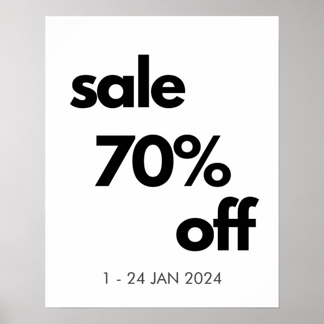 70% Off Sale Sign, Boutique Clearance Sale Poster (Front)