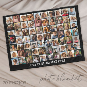 70 Photo Collage Black - Custom Picture Fleece Blanket