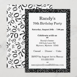 70 Random Number Pattern Black/White 70th Invitation