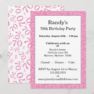 70 Random Number Pattern Pink/White 70th Invitation