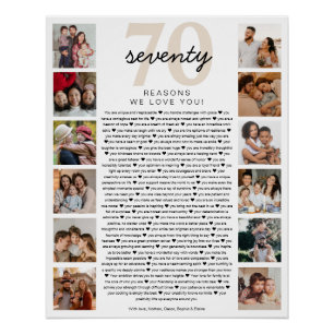 70 Reasons We Love You Birthday Keepsake Gift Poster