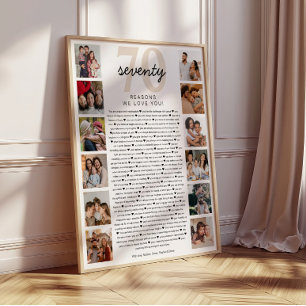 70 Reasons We Love You Birthday Keepsake Gift Poster