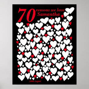 70 Reasons We Love You Black Red Poster