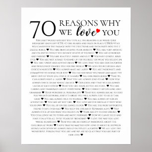 70 reasons why we love you 80th 60th 50th birthday poster